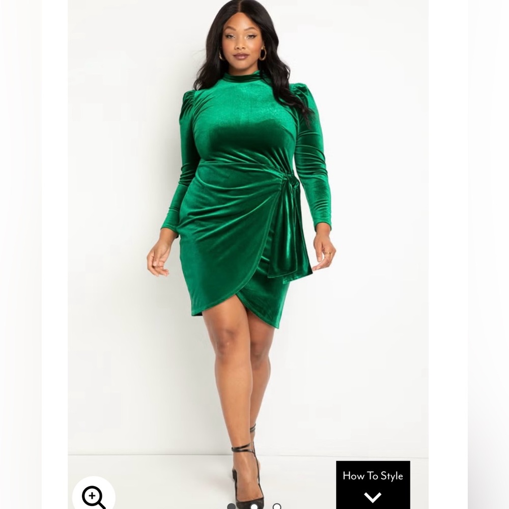 Eloquii Velvet Vibrant Green Long Sleeve Mini Dress - NWT